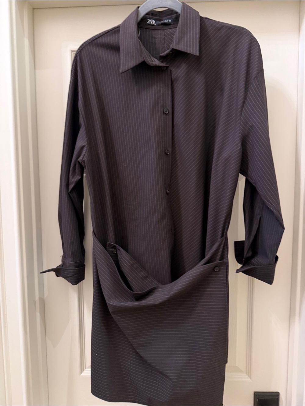 Zara Dark Brown Pinstripe Mini Dress Shirt